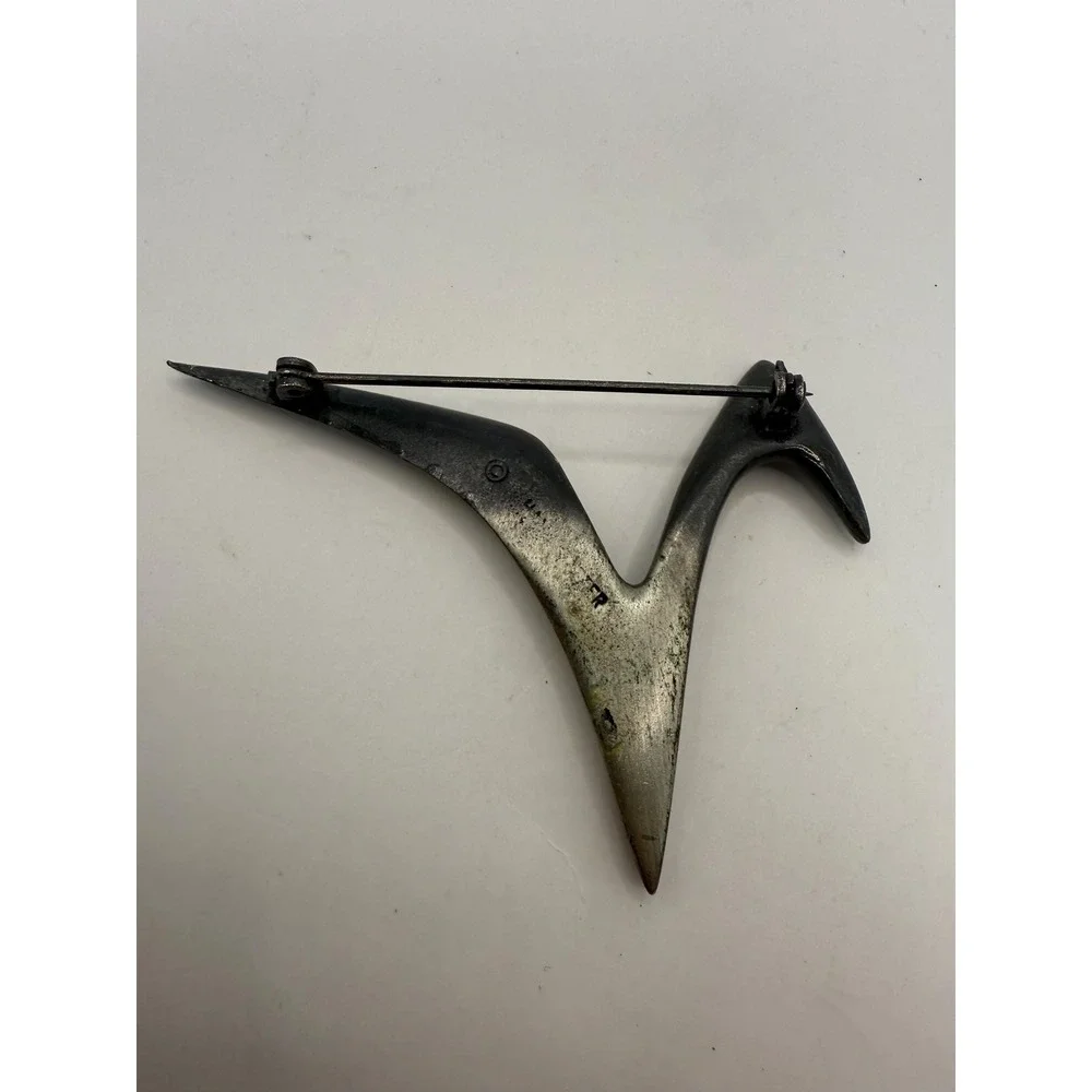 Vintage Mid Century Modern Abstract Bird Brooch‎ Silver Tone